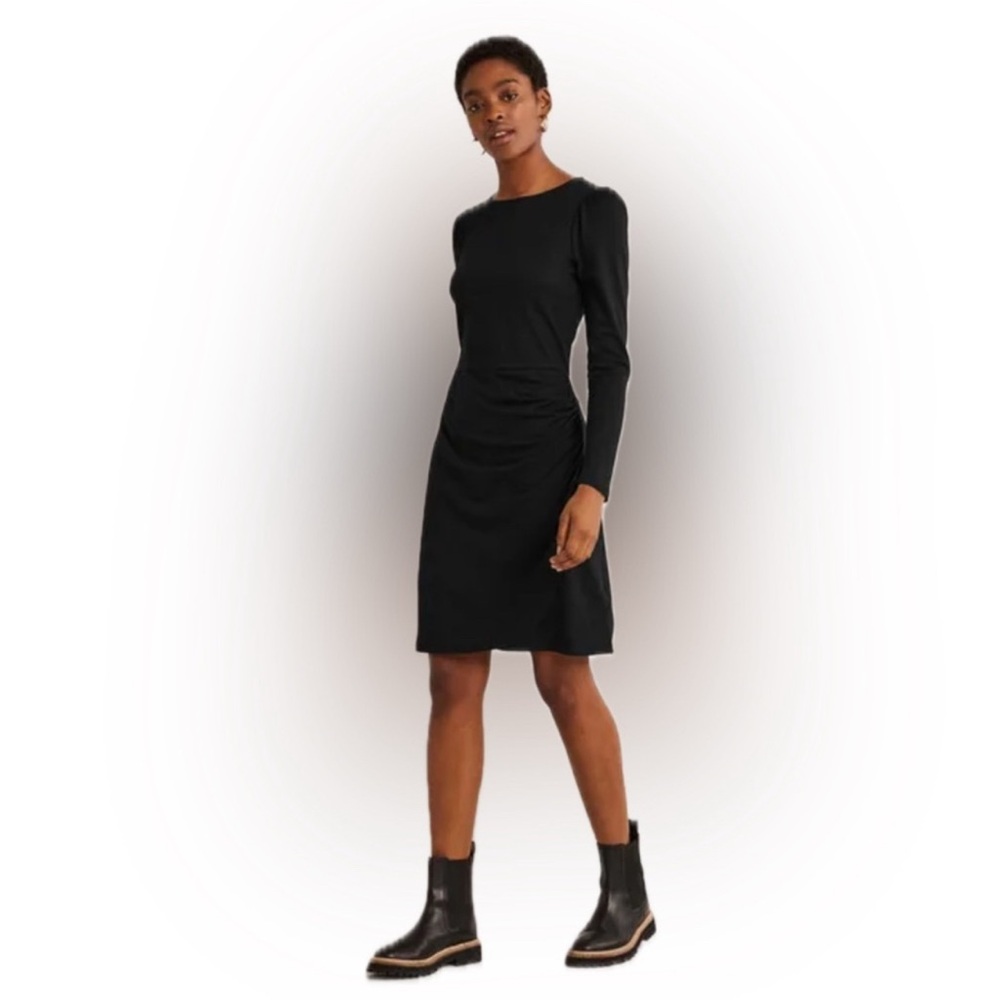 Boden 20/22 Black Solid Ruched Jersey Knit Crew Neck Long Sleeve Women